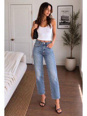 Levi's Premium Ribcage No Back Pocket Straight Ankle Jeans 27 Valley View $98